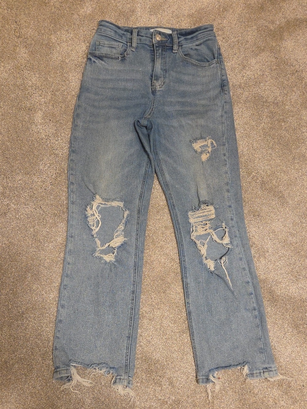 VERVET BY FLYING MONKEY Light Blue Distressed Straight Leg Jeans
